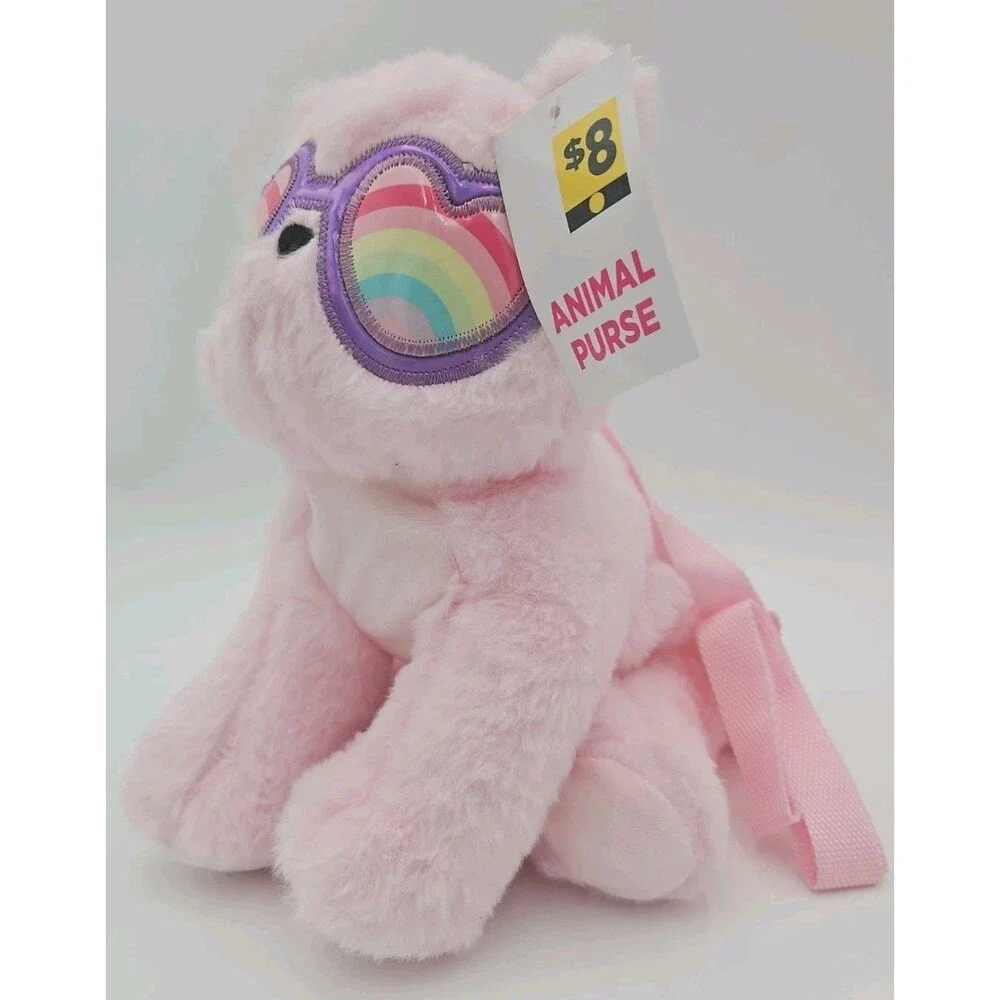 Cat Purse Zip Totes Pink Rainbow Heart Glasses Animal Plush Bag with Strap Set 2